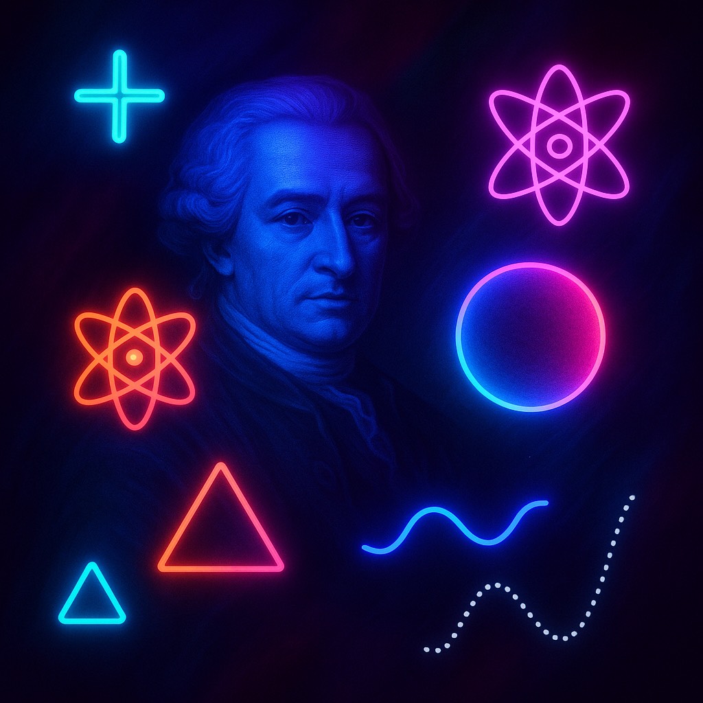 Abstrakte Neon-Illustration inspiriert von Jurij Vega, Mathematik und Geometrie