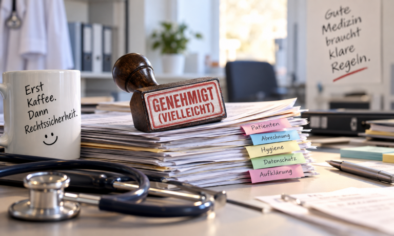 Sabine Finkmann, Bitte einmal rechtssicher improvisieren, Gesundheitswesen, Medizinrecht, Praxisalltag, Arztpraxis, medizinischer Alltag, Rechtssicherheit, Compliance, Dokumentationspflicht, Patientenrechte, ärztliche Aufklärung, Datenschutz im Gesundheitswesen, Abrechnung, Delegation, Praxismanagement, medizinische Fachangestellte, MFA, Krankenhaus, MVZ, Humor im Gesundheitswesen, Fehlerkultur, Verantwortung, Bürokratie im Gesundheitswesen, Buch über Gesundheitswesen